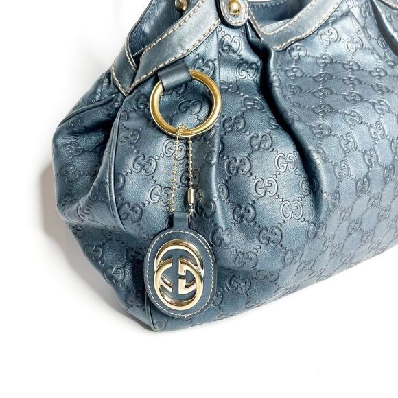 🍋 Gucci Blue Guccissima Leather Medium Sukey Satchel Bag - Picture 2 of 9